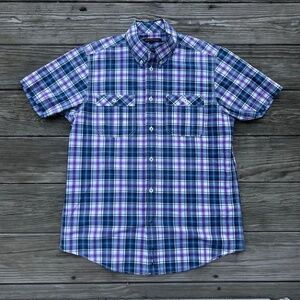 ben sherman men's medium purple plaid short sleeve button up shirt
